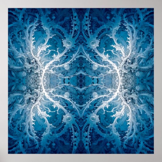 Sacred Cosmic Flow - Blue Silver Symmetrie Poster (Vorne)