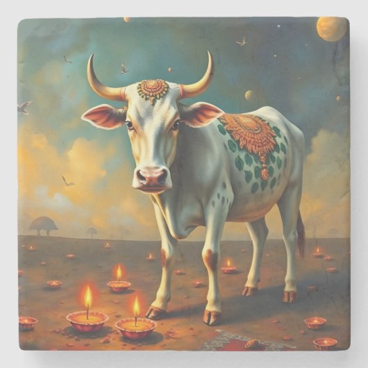 Sacred Cow Diwali Table Accent Steinuntersetzer (Vorderseite)