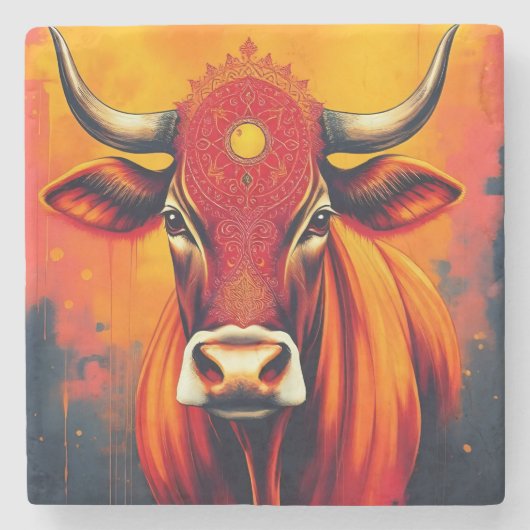 Sacred Cow Diwali Table Accent Steinuntersetzer (Vorderseite)