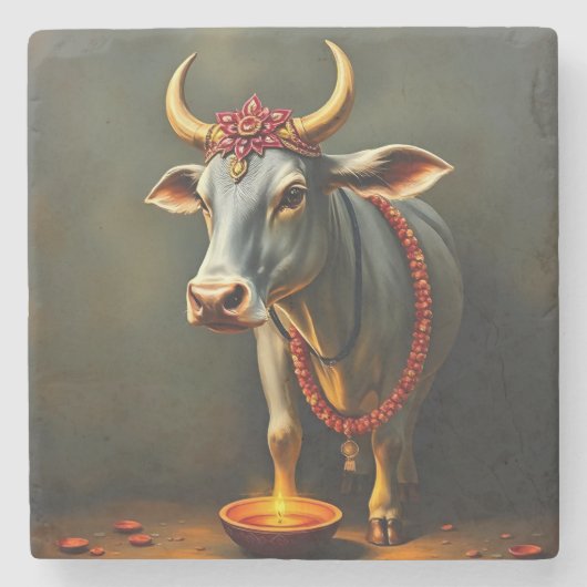 Sacred Cow Diwali Table Accent Steinuntersetzer (Vorderseite)