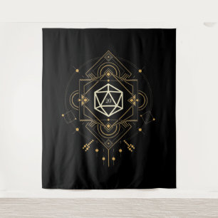 Sacred D20 Dice Minimalistisch Geometry Tabletop R Wandteppich