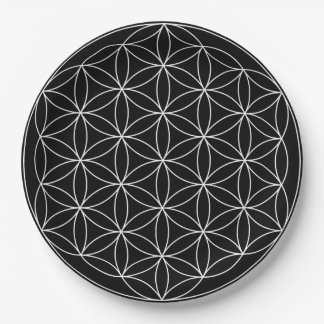 Sacred Geometry : Blume des Lebens Schwarz & Weiß Pappteller