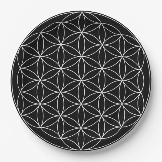 Sacred Geometry : Blume des Lebens Schwarz & Weiß Pappteller (Vorderseite)