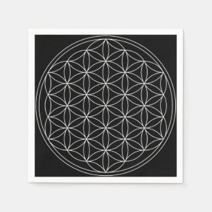 Sacred Geometry : Blume des Lebens Schwarz & Weiß Serviette