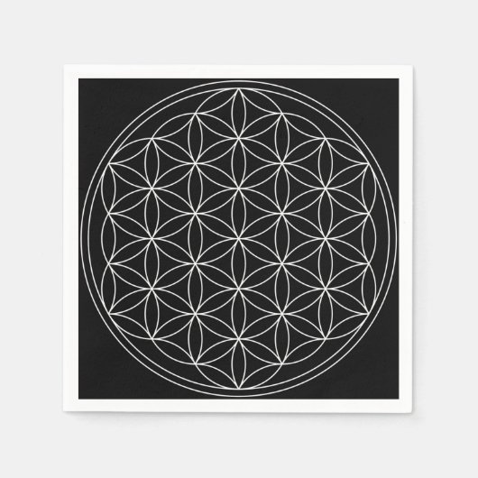 Sacred Geometry : Blume des Lebens Schwarz & Weiß Serviette (Vorderseite)