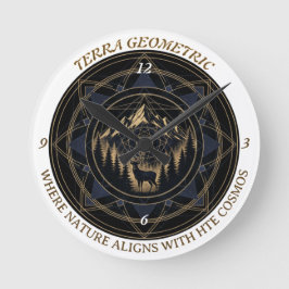 Sacred Geometry Nature Fusion - Mountains & Forest Runde Wanduhr