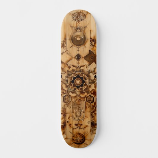 Sacred geometry skateboard, pryrography on wood skateboard (Vorderseite)