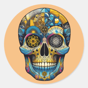Sacred Geometry Skull Runder Aufkleber