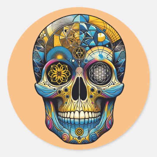 Sacred Geometry Skull Runder Aufkleber (Vorderseite)