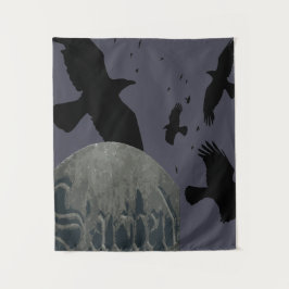 Sacred Gothic Text Gravestone mit Krähen und Raven Wandteppich