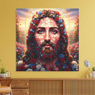 Sacred Heart Jesus Floral Rose Portrait - Premium  Leinwanddruck