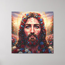 Sacred Heart Jesus Floral Rose Portrait - Premium  Leinwanddruck