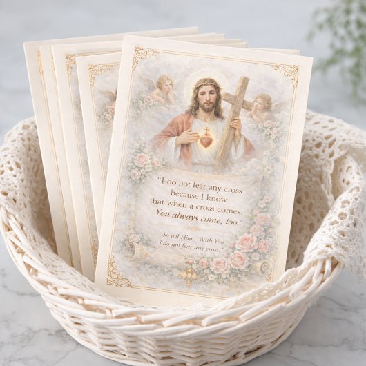 Sacred Heart of Jesus Cross Quote Floral Design