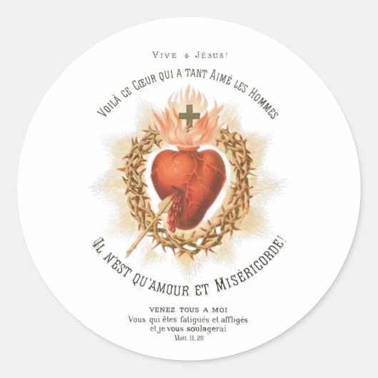 Sacred Heart of Jesus French Holy Card Sticker (Vorderseite)