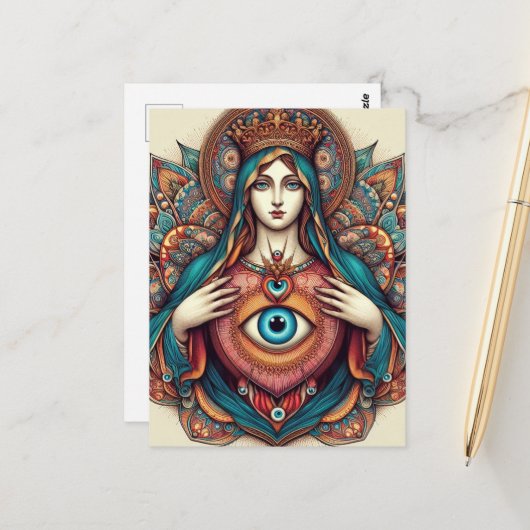 Sacred Heart Of Mary Protection From Evil Postkarte (Vorderseite/Rückseite Beispiel)