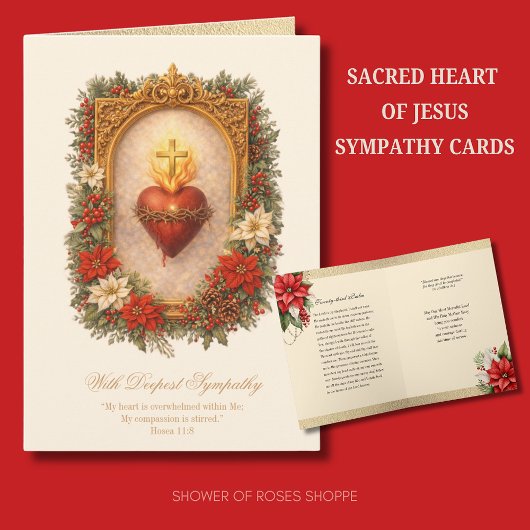 Sacred Heart Sympathy Condolence Poinsettia Karte