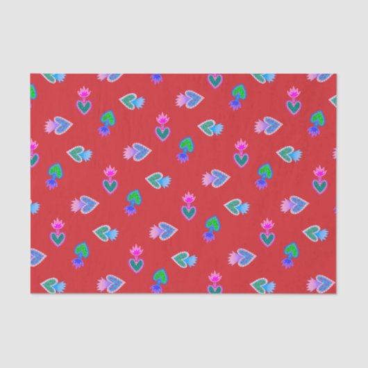 Sacred Hearts Catholic Folk Art Red Seidenpapier (Vorderseite)