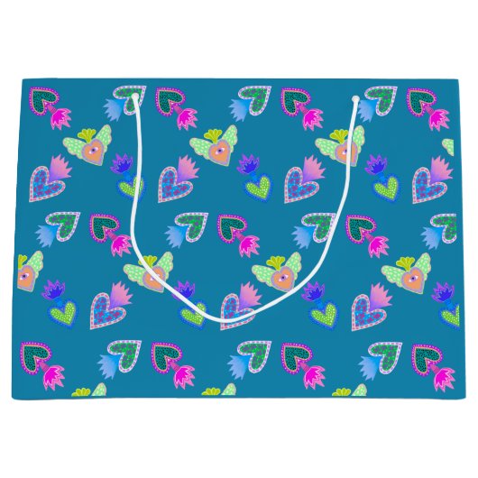 Sacred Hearts Folk Art Große Geschenktüte (Vorderseite)
