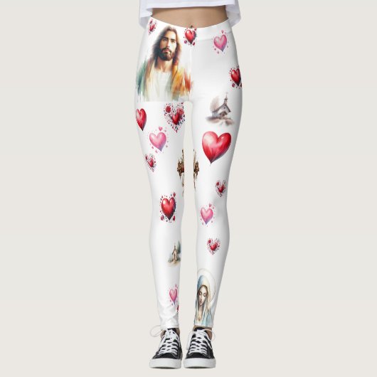 Sacred Hearts of Jesus and Mary - Watercolor Chris Leggings (Vorderseite)