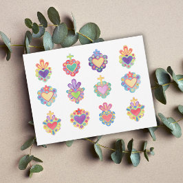 SACRED HEARTS, WATERCOLOR, mexico, mexikanisches V Postkarte