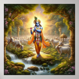 Sacred Krishna Traditionelle Gopinath Flute Kunst Poster