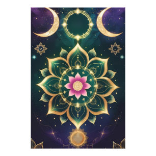Sacred Lotus Moon Mandala - Celestial Aura Fotodruck