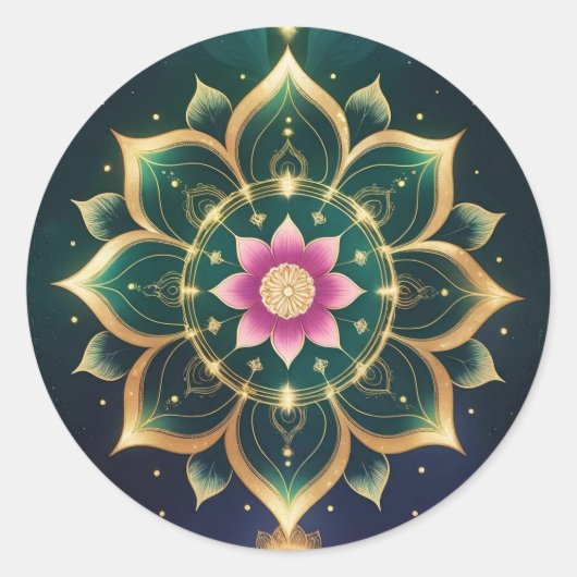 Sacred Lotus Moon Mandala - Celestial Aura Runder Aufkleber (Vorderseite)