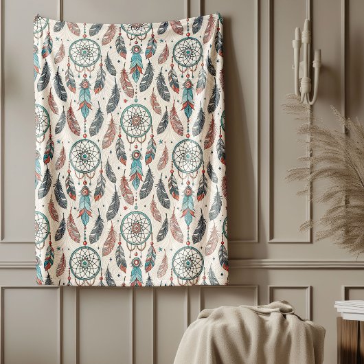 Sacred Native Textile Timeless Tribal Dreamcatcher Fleecedecke