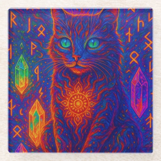 Sacred Neon Cat Glasuntersetzer (Vorderseite)