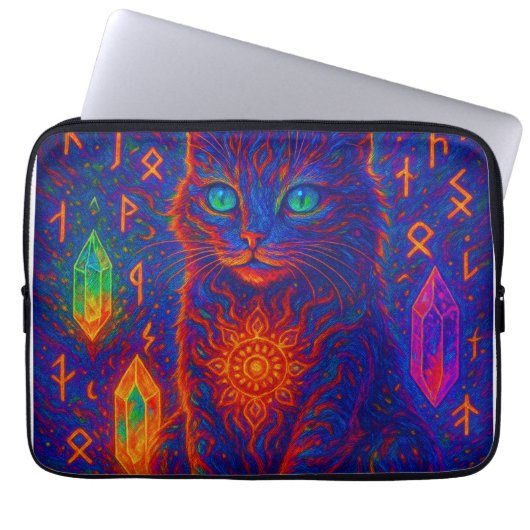 Sacred Neon Cat Laptopschutzhülle (Vorderseite)
