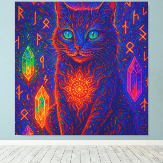 Sacred Neon Cat Leinwanddruck (Insitu (Holzboden))