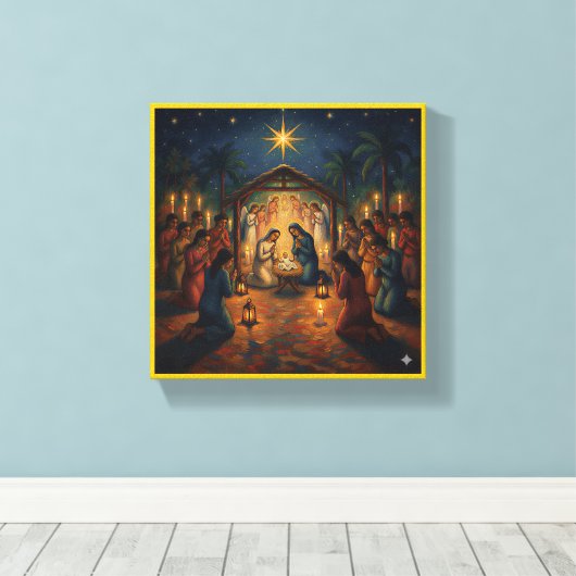 Sacred Night Nativity Scene – Vibrant Christmas Leinwanddruck (Insitu (Holzboden))