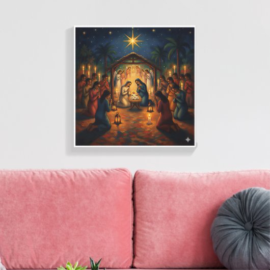 Sacred Night Nativity Scene – Vibrant Christmas Leinwanddruck (Insitu (Wohnzimmer))