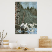 Sacred Pegasi, River and Totem Poles Fantasy Art Poster (Küche)