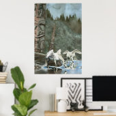 Sacred Pegasi, River and Totem Poles Fantasy Art Poster (Heimbüro)