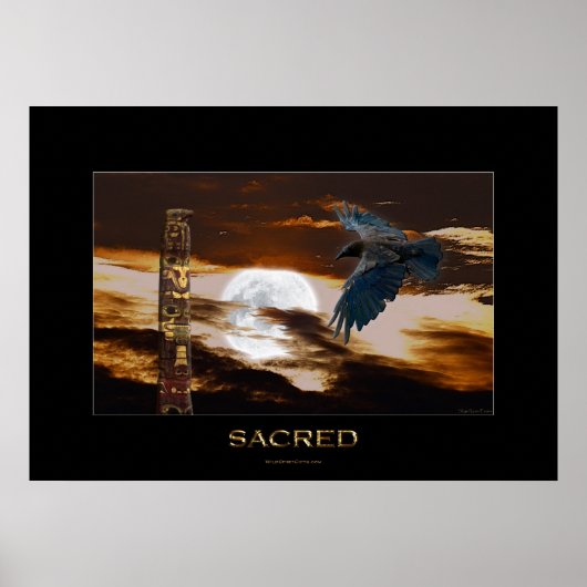 SACRED Raven, Moon & Totem Pole Art Poster (Vorne)