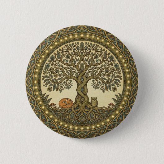 Sacred Tree of Life Celtic Art Button (Vorderseite)