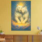 Sacred Twin White Tigers – Eternal Bond of Light Leinwanddruck (Insitu (Wohnzimmer))