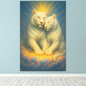 Sacred Twin White Tigers – Eternal Bond of Light Leinwanddruck (Insitu (Holzboden))