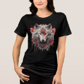 Sacred White Wolf – Ornate Red Mystic Art Tri-Blend Shirt (Vorderseite)