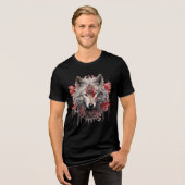 Sacred White Wolf – Ornate Red Mystic Art Tri-Blend Shirt (Vorderseite voll)