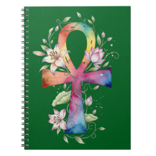 Sacro Ankh Floral Watercolor-Notebook Notizblock