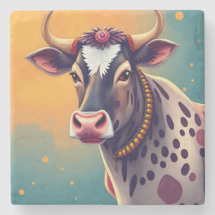 Sacro Cow Floral Diwali Steinuntersetzer
