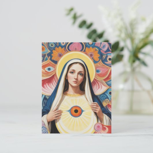 Sacro Evil Eye Schutz Mary Postkarte (Stehend Vorderseite)