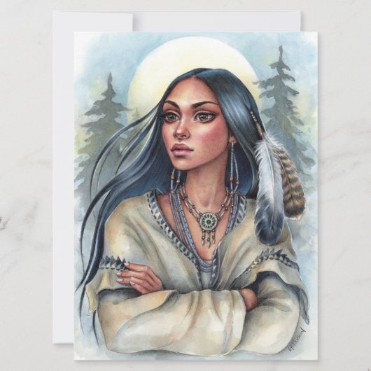 Sacro Feathers Native Woman Spirit Moon Art Card (Vorderseite)