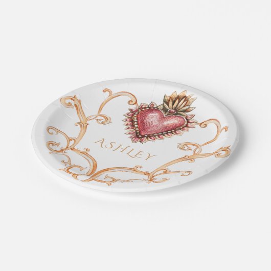 Sacro Heart Barock Personalisiert Pappteller (Schrägansicht)