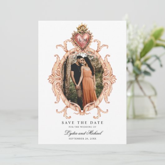 Sacro Heart Baroque Save the Date Einladung (Stehend Vorderseite)