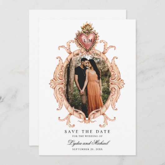 Sacro Heart Baroque Save the Date Einladung (Vorne/Hinten)