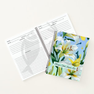 Sacro Recipe Journal White Lily Yellow Butterfly Notizblock