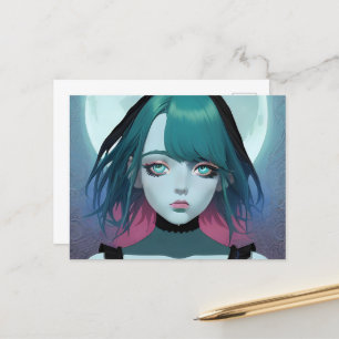 Sad Anime Woman Blue Eyes Postcard Postkarte